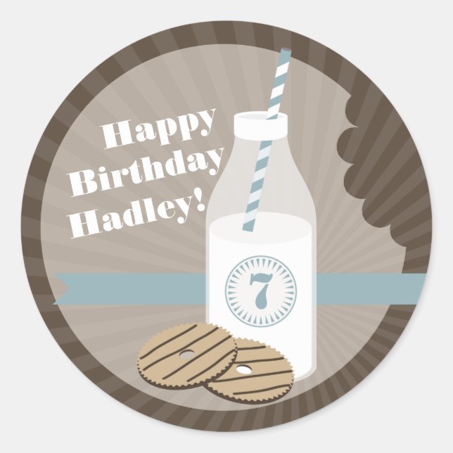 Adesivo Leite + Biscoitos Vinheta de Aniversário Riscado + (Frente)