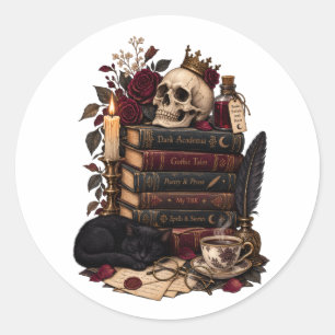 Adesivo Leitor Gótico Adorador de Livros Literários Caveir