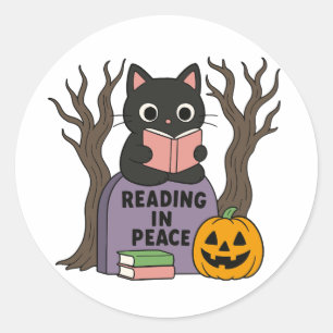 Adesivo Leitura de Gato Negro Bonito em Paz