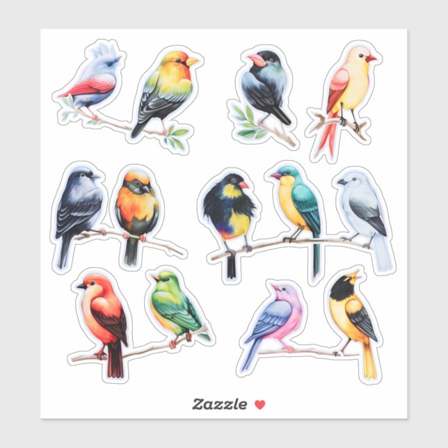 Adesivo Leitura de Pássaros de Aquarela (Folha)