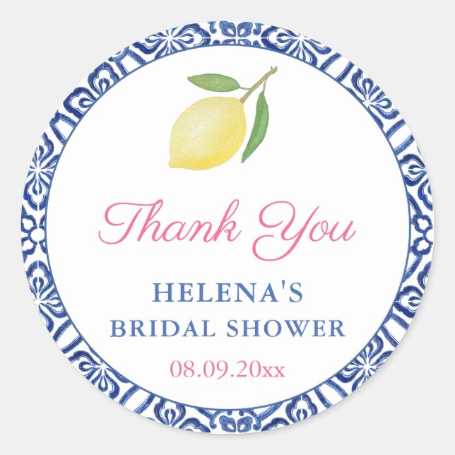 Adesivo Lemas Elegantes Azulejos Italianos Favor de Chá de (Frente)