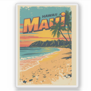 Adesivo Lembranças vintage da praia tropical do Maui no Ha