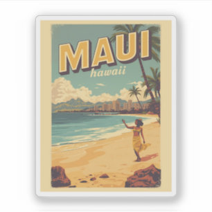 Adesivo Lembranças vintage da praia tropical do Maui no Ha