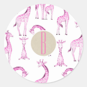 Adesivo Lembrancinha de Festa de Bebê Girafas Rosa Monogra