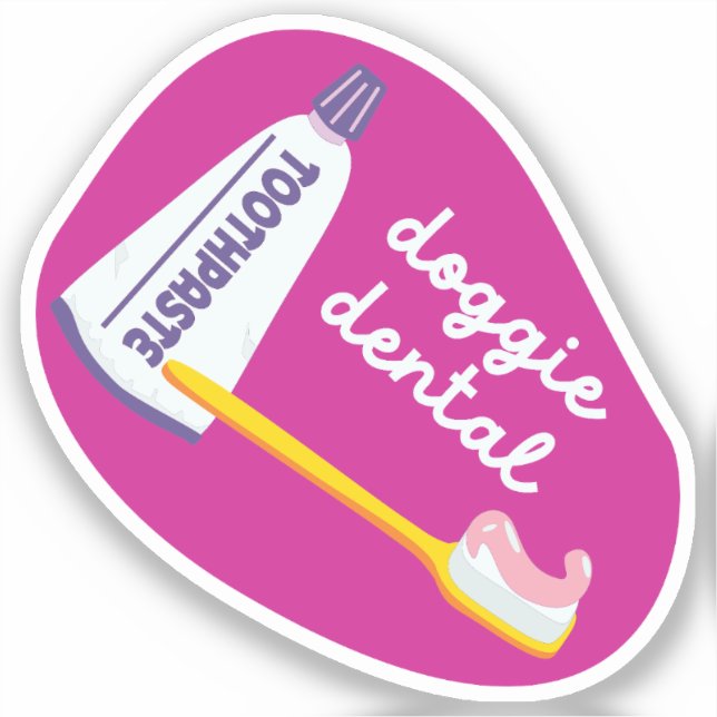Adesivo Lembrete de "Doggie Dental" para cães rosa e roxo (Frente)