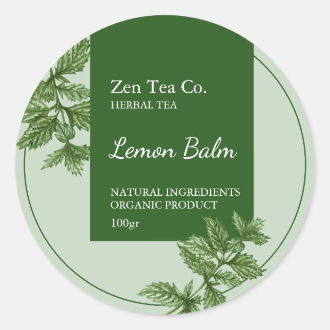 Adesivo Lemon Balm Herbal Tea Business Label (Frente)