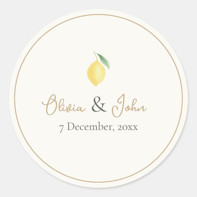 Adesivo Lemon Citrus Wedding Envelope Seal Name & Date (Frente)