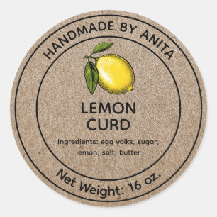 Adesivo Lemon Curd Jelly Label Kraft Estilo de Papel Kraft