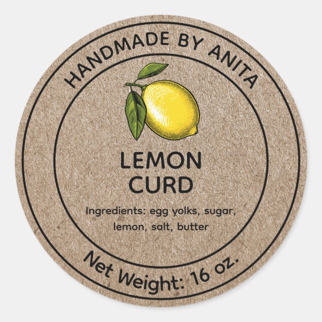 Adesivo Lemon Curd Jelly Label Kraft Estilo de Papel Kraft (Frente)