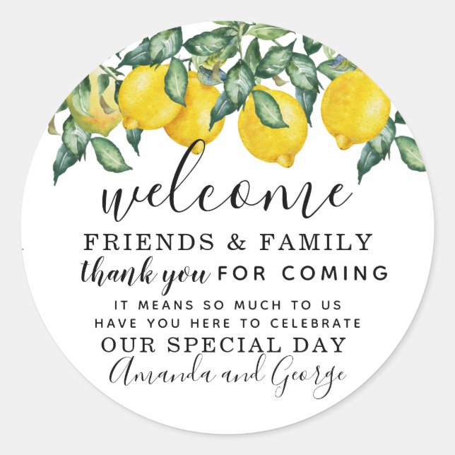 Adesivo Lemon Wedding favorece obrigado personalizado (Frente)