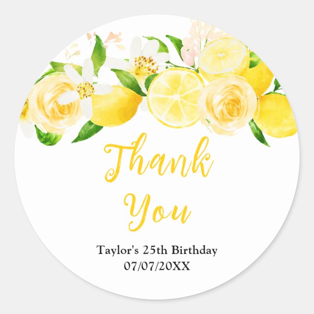 Adesivo Lemons and Foliage Birthday Party Thank You (Frente)