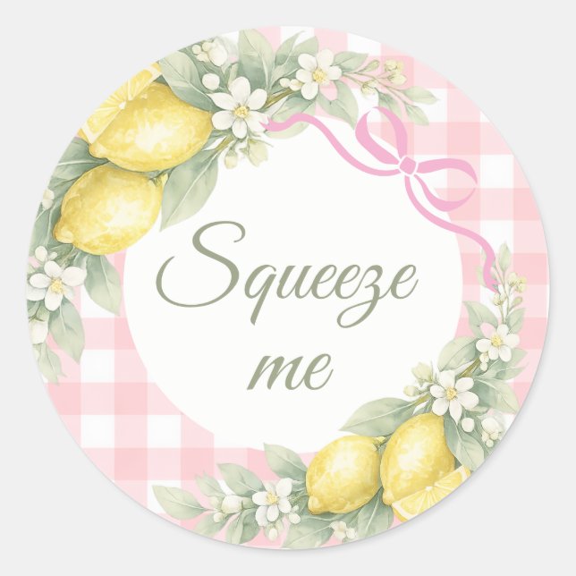 Adesivo Lemons pink gingham squeeze me party favor (Frente)