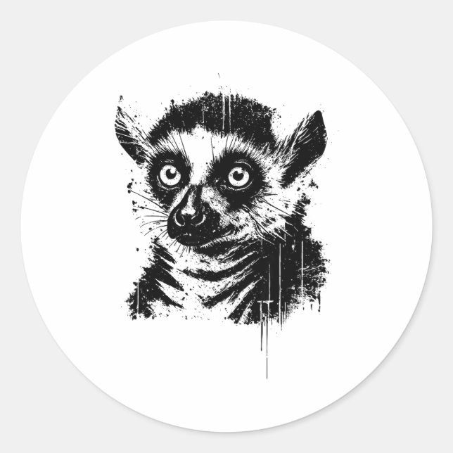 Adesivo Lemur Ink Art Jungle Madaga Wildlife Rtrait Nge  (Frente)