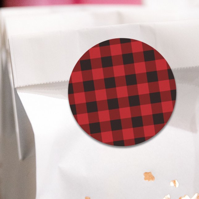 Adesivo lenhador rústico de inverno xadrez vermelho de búf (rustic winter lumberjack red buffalo plaid party classic round sticker)