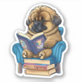 Adesivo Leonberger Puppy lendo um livro