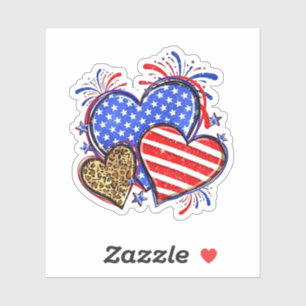 Adesivo Leopard American Flag Heart 4 de julho dos EUA