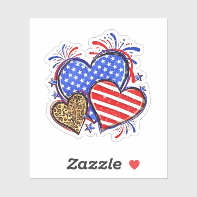 Adesivo Leopard American Flag Heart 4 de julho dos EUA (Folha)