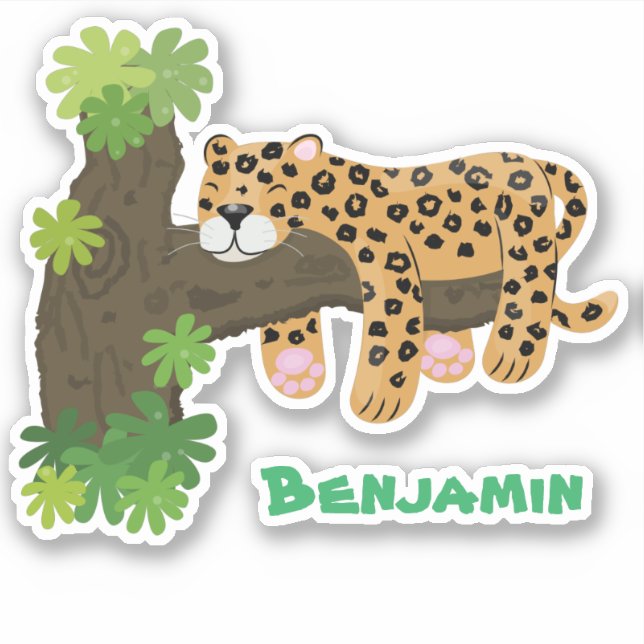Adesivo Leopardo bonito dormindo em desenho animado de árv (Frente)