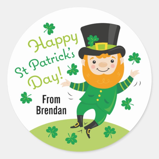 Adesivo Leprechaun Happy Dia de São Patrício Round Sticker (Frente)