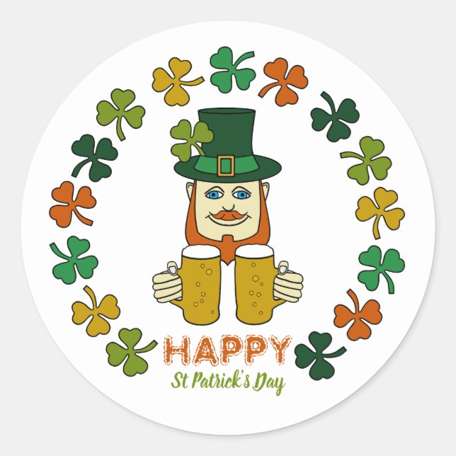 Adesivo Leprechaun Irlandês, Dia de São Patrício (Frente)