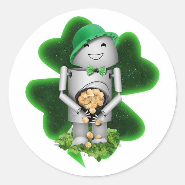 Adesivo Leprechaun Robot St. Patrick's Day (Frente)