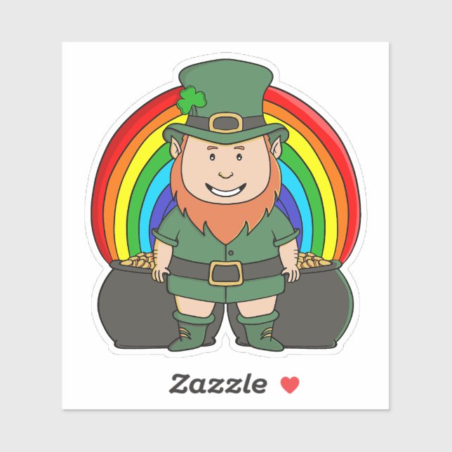 Adesivo Leprechaun Sortudo com Pote de Ouro da Arco-Íris (Folha)
