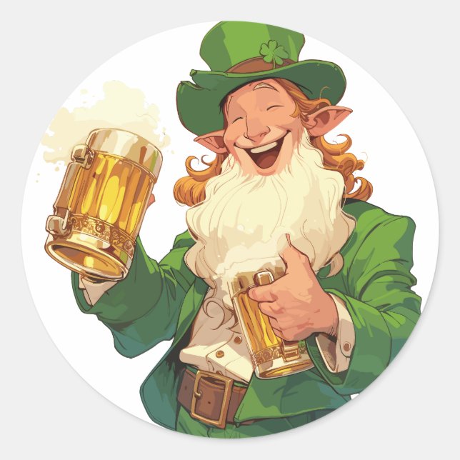 Adesivo Leprechaun Toasting Beer (Frente)