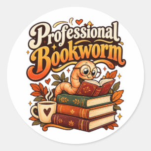 Adesivo Lerdo Profissional de Livros Fofa Minhoca Retro
