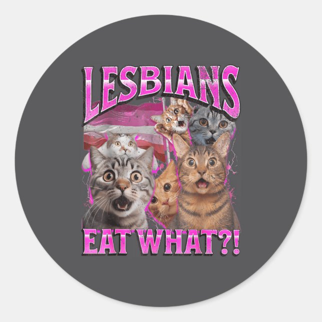 Adesivo Lesbians Eat What_! Funny Cat Gay Pride Lgbtq Pun  (Frente)