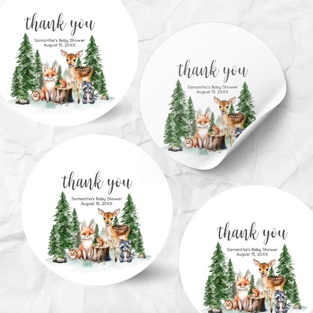 Adesivo Let the Adventure Begin Baby Shower Round (Let the Adventure Begin Woodland Animals Baby Shower Round Sticker)