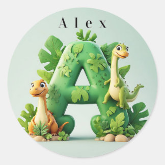 Adesivo 🦖 Letra A de Dinossauro Fofo Selva Aprendizado de