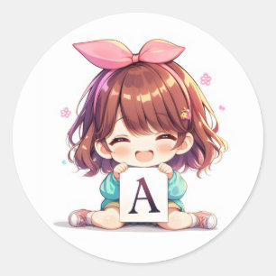 Adesivo Letra A Sorriso Fofo Menina Anime