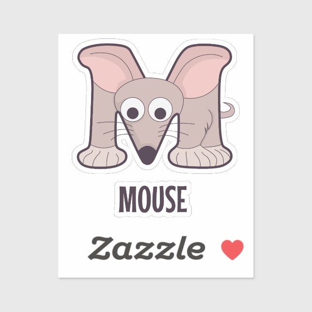 Adesivo Letra alfabética animal - M (Rato) (Folha)