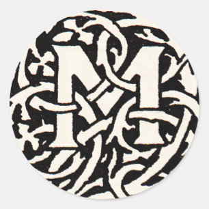 Adesivo Letra Art Nouveau Monograma M Vintage