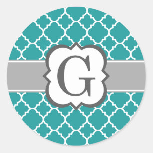 Adesivo Letra Azul Teal Monograma - Letra G Quatrefoil