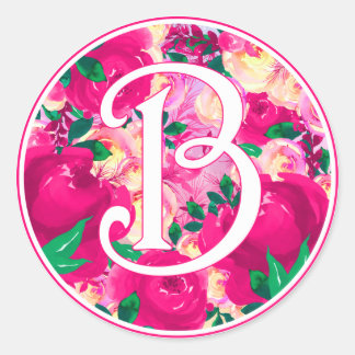 Adesivo Letra B Cor de Água Rosa Círculo Floral Monograma