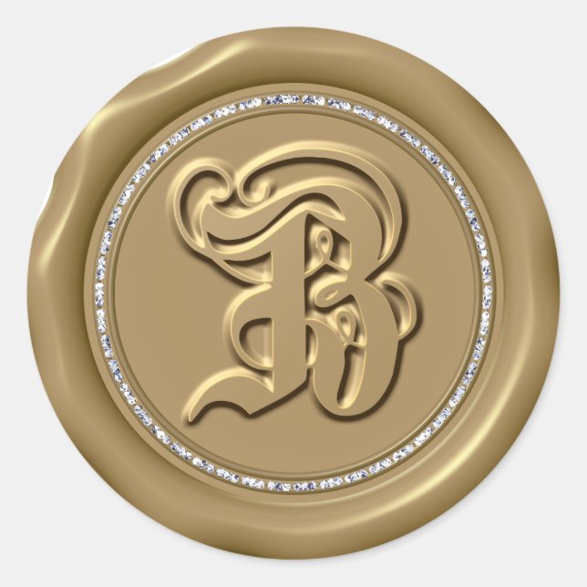 Adesivo *~* Letra B Diamond Círculo DOURADO Cera Selante (Frente)