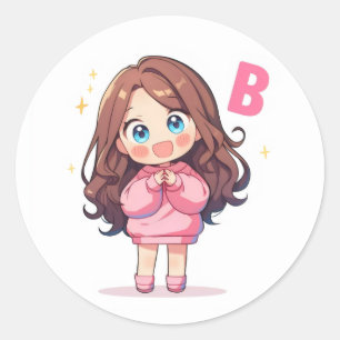 Adesivo Letra B Garota Kawaii Fofa de Anime