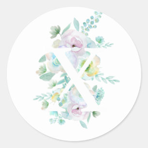Adesivo Letra botânica X verde e flores roxas