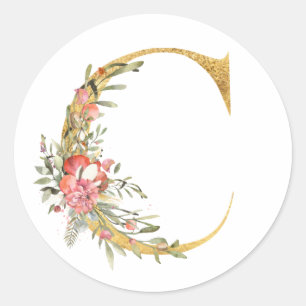 Adesivo Letra C dourada com flores