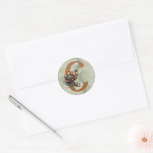Adesivo Letra C Floral Steampunk Vintage
