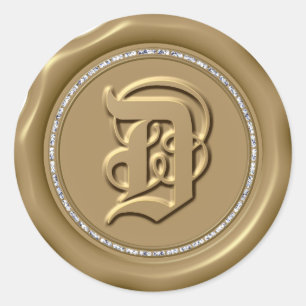 Adesivo *~* Letra D Diamond Círculo DOURADO Cera com Ades