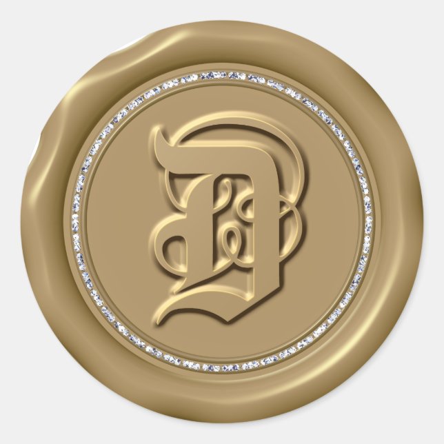 Adesivo *~* Letra D Diamond Círculo DOURADO Cera com Adesi (Frente)
