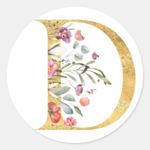 Adesivo Letra D dourada com flores
