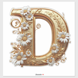 Adesivo Letra D Dourada Elegante Com Design Floral