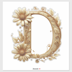 Adesivo Letra D Dourada Elegante Com Design Floral