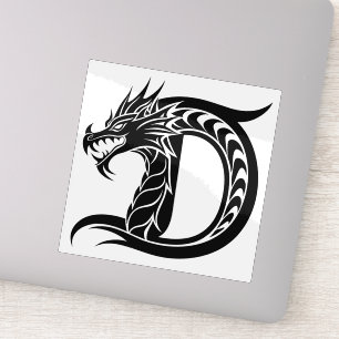 Adesivo Letra D Estilizada com Dragão, Alfabeto de Dragão,