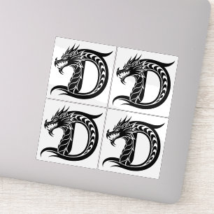 Adesivo Letra D Estilizada com Dragão, Alfabeto de Dragão,