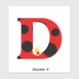 Adesivo Letra D Ladybug Impressão com Ladybug e Flor