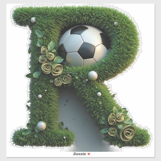 Adesivo Letra de Grama Moldada Com Bolas de Futebol (Folha)
